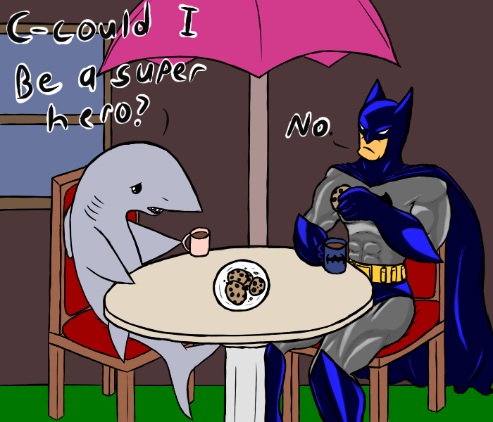 Batman and a Shark hang out
